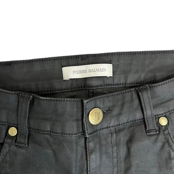 Pierre Balmain Black Coated Moto Jeans - Picture 7 of 7